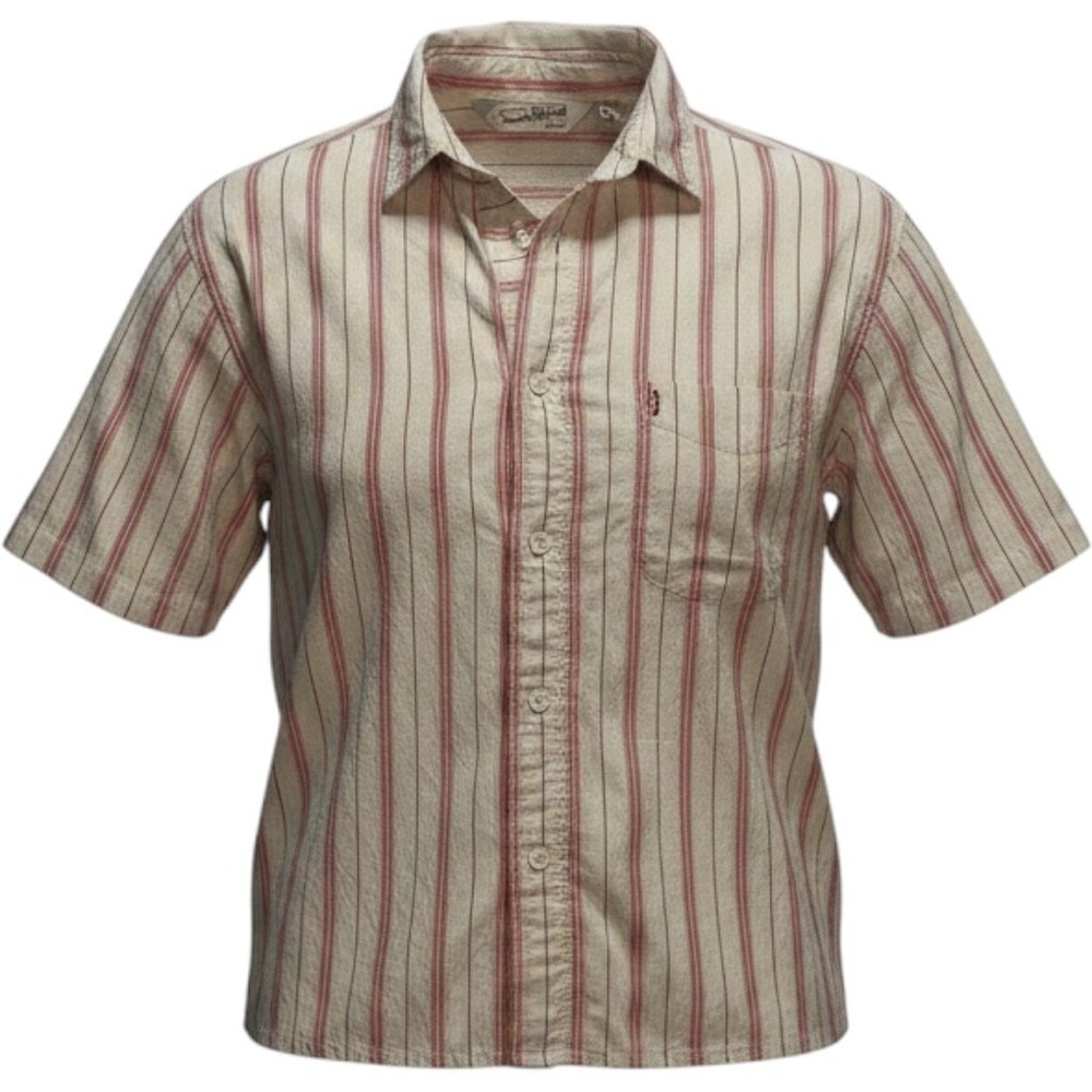 Diane Von Furstenberg Women's MEDIUM Sport Red Striped Cotton Short Sleeve Shirt